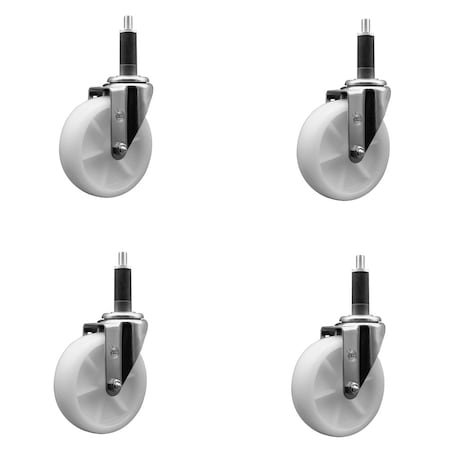 Service Caster 5'' SS Nylon Wheel Swivel 1'' Expanding Stem Caster Set, 4PK SCC-SSEX20S514-NYS-1-4